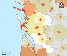 Localisation de l'aire d'attraction de Pons dans le département de la Charente-Maritime.