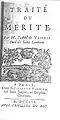 1703 - Page de titre du livre Traité du Mérite, par l'abbé de Vassetz, imprimé chez Guillaume Vandive, à Paris, au Dauphin Couronné, 1703.