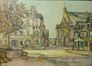 La Chapelle des Ursulines et l'hôtel du Lion d'Or, huile et fusain sur panneau, musée du Faouët.