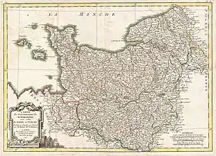 Carte de la Normandie, du Maine et du Perche au sud-est (1771).