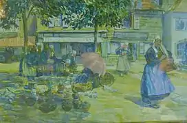 Frédéric Drésel (1877-1912) : Marché aux faïences au Faouët (aquarelle, Musée du Faouët).