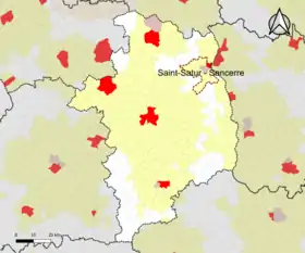 Localisation de l'aire d'attraction de Saint-Satur - Sancerre dans le département du Cher.