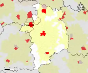 Localisation de l'aire d'attraction de Vierzon dans le département du Cher.