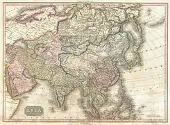 1818. Carte d'Asie de John Pinkerton, où sont représentées en rose la Chine et en blanc la Tartarie chinoise.