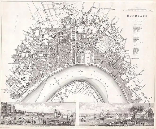 Un plan de la ville au XIXe siècle. La ville s'étend progressivement et on distingue certaines rues encore existantes aujourd'hui.