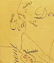 Carte des puits et du village de Le Vernoy en 1838.