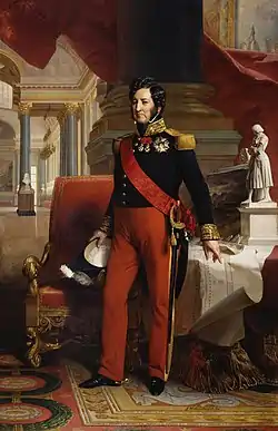 Portrait peint officiel du roi Louis-Philippe premier, debout, en uniforme militaire.
