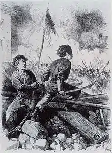 De jeunes combattants sur les barricades, en 1848 à Berlin.
