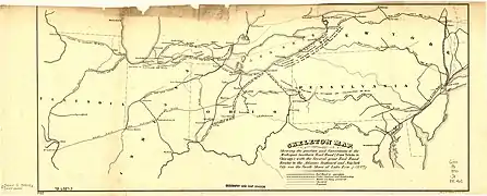 Carte de 1850 présentant le canal original au sein du système émergeant de canaux et chemins de fer.