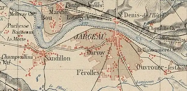 1873 : Jargeau sur une cartedu Loiret.