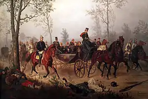 Bismarck conduit Napoléon III, après la bataille de Sedan au roi Guillaume Ier. (Tableau de Wilhelm Camphausen)