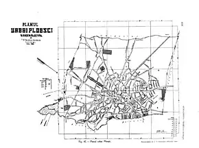 Premier plan topographique de la ville de Ploiești dressé par l'architecte en chef Toma N. Socolescu, en 1883.