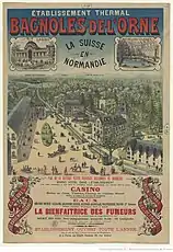 Affiche de 1890, avec une vue paysagère du site thermal.