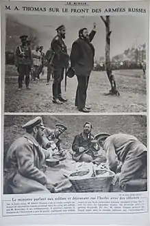 Le ministre français Albert Thomas et le général russe Lavr Kornilov visitant le front dans les Carpates boisées, Le Miroir, 8 juillet 1917.
