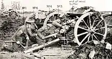 Pièce de 18 en action, Somme 1916.