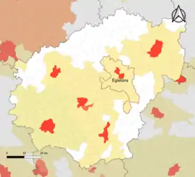 Localisation de l'aire d'attraction d'Égletons dans le département de la Corrèze.