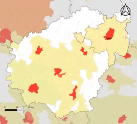 Localisation de l'aire d'attraction d'Ussel dans le département de la Corrèze.