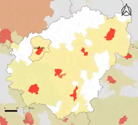 Localisation de l'aire d'attraction d'Uzerche dans le département de la Corrèze.