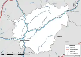 Carte du réseau routier national (autoroutes et routes nationales) dans le département de la Corrèze