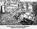 24 mai 1903 à Couhé-Vérac, près de Poitiers, la voiture de Marcel Renault après l'accident.