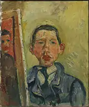 Portrait à l'huile d'un homme en cravate avec une veste bleue.