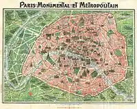 Plan des monuments et du métro de Paris, de la série Paris monumental et métropolitain, affiché dans les rues et près des monuments, 1920.