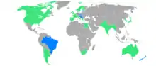 Carte du monde montrant les pays participants en couleur.