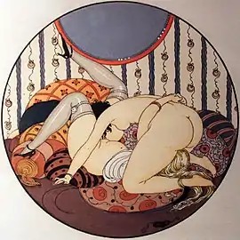 69 entre deux femmes, aquarelle de Gerda Wegener, Les Délassements d'Éros (1925).