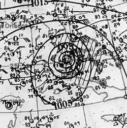 Carte météorologique montrant l'ouragan sur le sud de la Floride.
