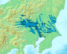 Carte géographique en couleur montrant des zones inondées.