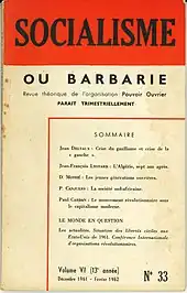 Photographie de la quatrième de couvertures du numéro 33 de la revue Socialisme ou barbarie