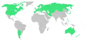 Carte du monde des pays participant aux Jeux olympiques de Grenoble.
