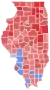 Les comtés en rouge sont remportés par Thompson et les comtés bleus par Bakalis