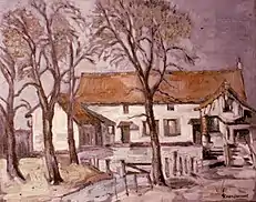 Ferme à Beersel, huile sur toile par Léon van Dievoet, 1979