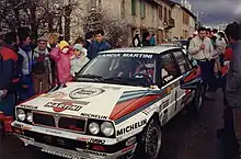 Bruno Saby, dans sa voiture, à l'arrêt, au Rallye Monte-Carlo 1989
