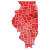 Les comtés en rouge sont remportés par Edgar et les comtés bleus par Clark