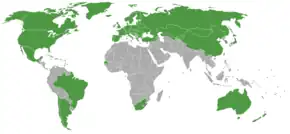 Carte du monde des nations participant aux Jeux indiquées en vert.