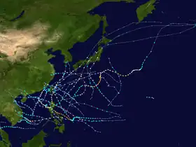 Trajectoires des cyclones tropicaux de 1998 dans le Pacifique nord-ouest