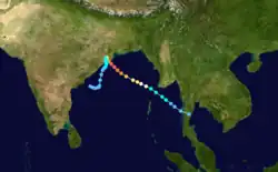 Trajectoire du cyclonedans le Golfe du Bengale