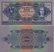 Billet de banque d'un million de couronnes autrichiennes pendant l'hyperinflation, type 1924