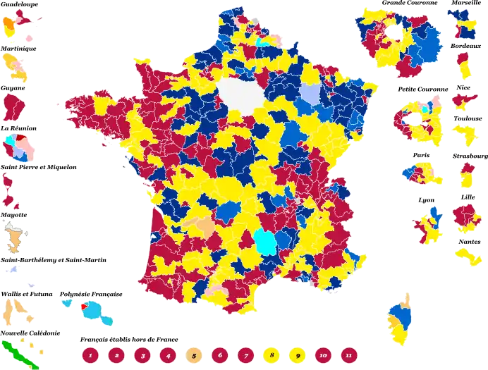 Nuance politique des candidats arrivés en deuxième position dans chaque circonscription au 1er tour.