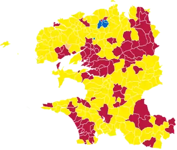 Nuance politique des candidats arrivés en tête dans chaque commune au 1er tour.