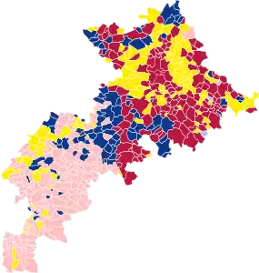 Nuance politique des candidats arrivés en tête dans chaque commune au 1er tour.