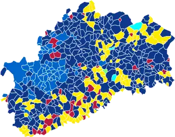 Nuance politique des candidats arrivés en tête dans chaque commune au 1er tour.