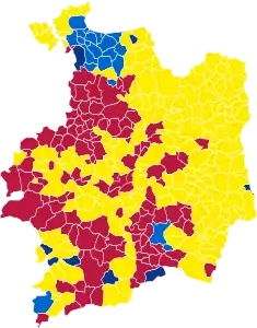 Nuance politique des candidats arrivés en tête dans chaque commune au 1er tour.