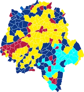 Nuance politique des candidats arrivés en tête dans chaque commune au 1er tour.