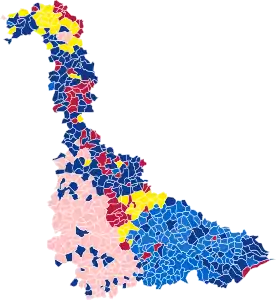 Nuance politique des candidats arrivés en tête dans chaque commune au 1er tour.