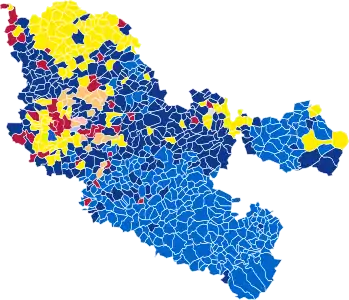 Nuance politique des candidats arrivés en tête dans chaque commune au 1er tour.