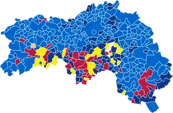 Nuance politique des candidats arrivés en tête dans chaque commune au 1er tour.