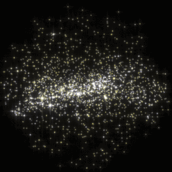 Carte stellaire de l'environnement galactique proche, comprenant les 2000 étoiles les plus brillantes situées à moins de 500 parsecs du Soleil, d'après les relevés du satellite Hipparcos. Le centre galactique serait situé 8000 parsecs vers la droite. Le Soleil est figuré en bleu au centre. La Ceinture de Gould désigne l'anneau incomplet d'étoiles entourant la zone moins dense du voisinage solaire.